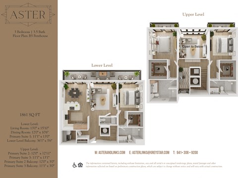 Floor plan for 3 beds, 3.5 baths, 1861 sqft